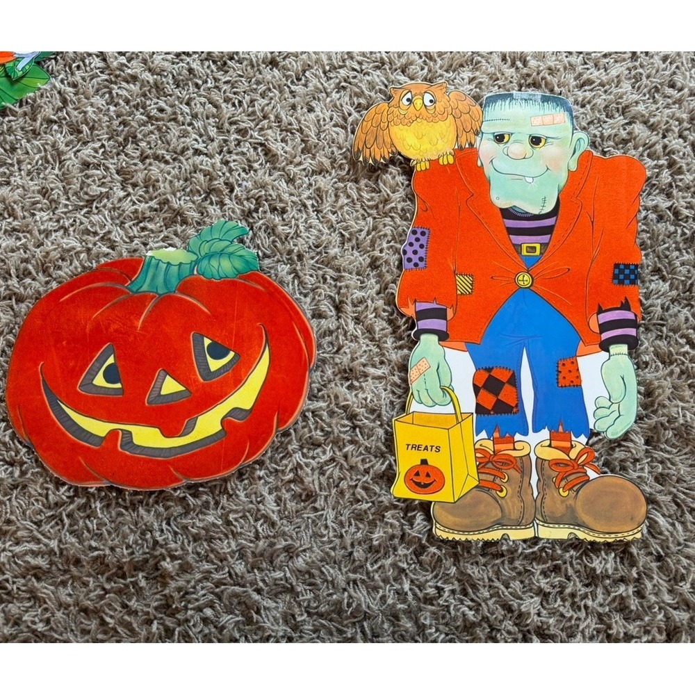 Vintage Halloween Fuzzy Die Cuts Wall Decor Lot of 12 - Picture 5 of 9